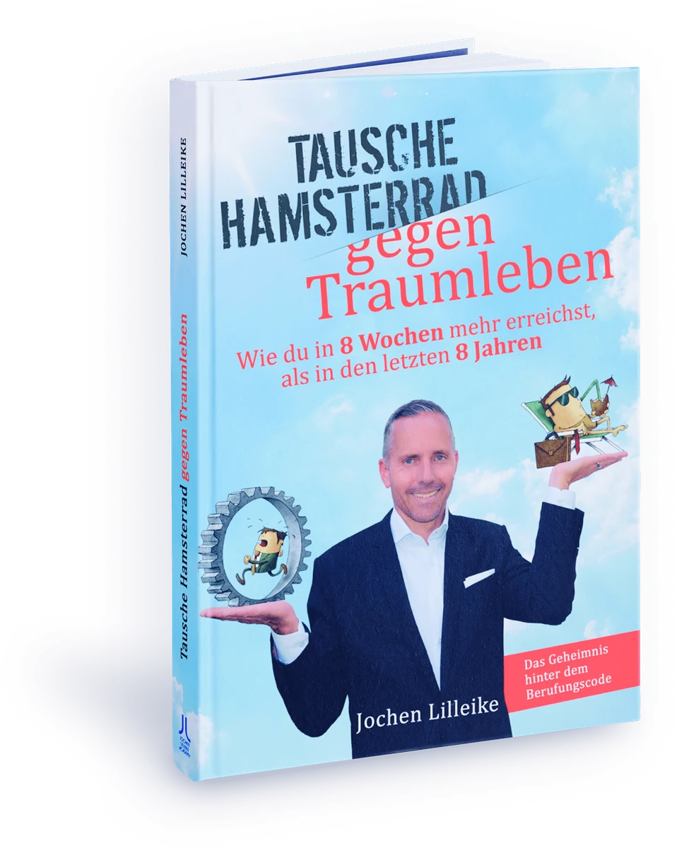 Buchmockup „Tausche Hamsterrad gegen Traumleben“